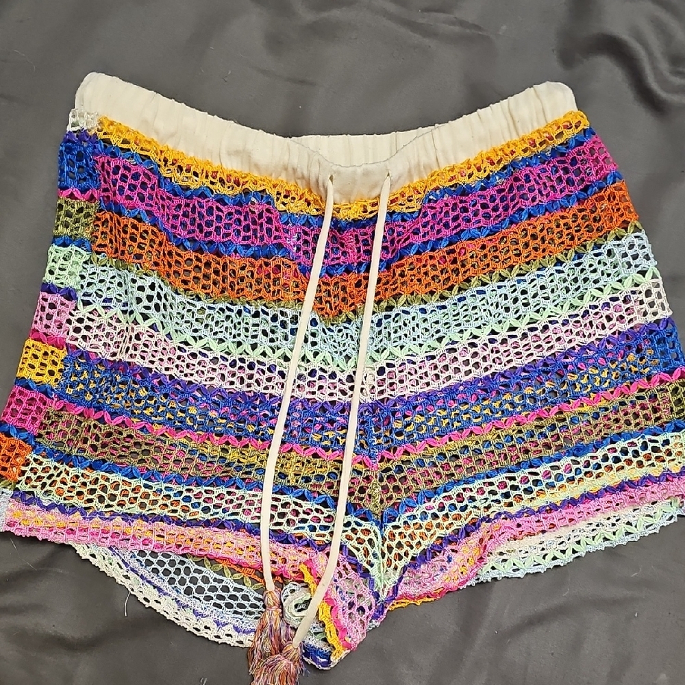 Colorful Crochet Bikini Cover Women Shorts M-L